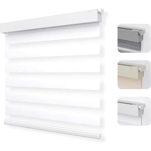 Joydeco No Drill Zebra Blinds for Windows, Cordless Dual-Layer Privacy Zebra Shades for Indoor Windows, Easy to Install, Light Filtering Sheer Blinds for Home (Off-White,35 W x 75 H)