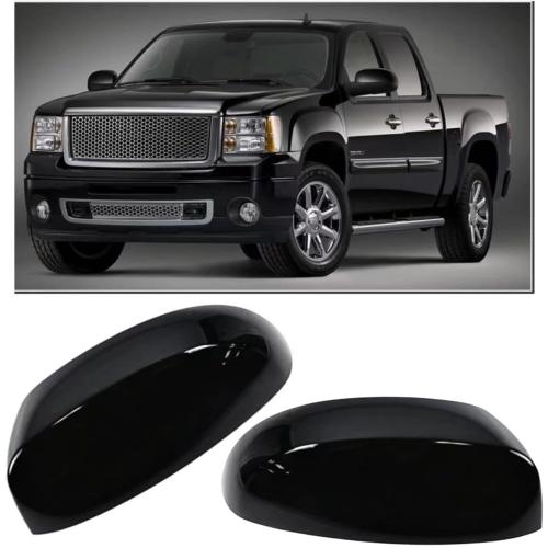 Mirror Covers Caps Compatible with Chevrolet Silverado Tahoe, GMC Sierra Yukon Cadillac Escalade 2007 2008 2009 2010 2011 2012 2013 2014 (GLOSSY BLACK)