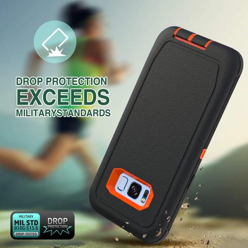 Case for Galaxy S8 with Clip, Heavy-Duty Tough Rugged Shockproof Drop Protective Cover Cases for Samsung Galaxy S8, Black Orange