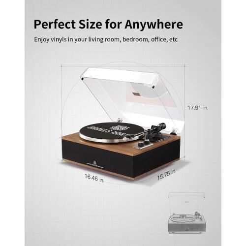 ANGELS HORN Vinyl Record Player, Bluetooth Turntable with Built in Speakers Phono Preamp, High Fidelity Turntables for Vinyl Records with Magnetic Cartridge AT-3600L, Belt Drive 2-Speed