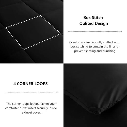 CozyLux Queen Size Comforter Sets - Black Comforter Queen Size, 3 Pieces Box Stitched Soft Lightweight Bed Set, All Season Bedding Sets with 1 Down Alternative Comforter and 2 Pillow Shams