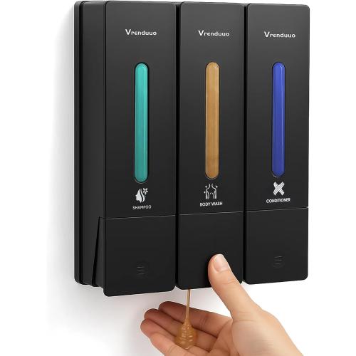 Shampoo and Conditioner Dispenser,Shower Dispenser 3 Chamber No Drill,Shower Soap Dispenser Wall Mounted for Bathroom Hotel with Upgrade Pump Head,3 * 400ml(Black 3 Chamber)