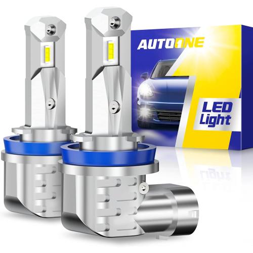 AUTOONE H11 LED Bulbs, H8/H9/H16 LED Lights Plug and Play 6000K White Fanless Mini Sized Car Lights Bulb Replacement, Pack of 2