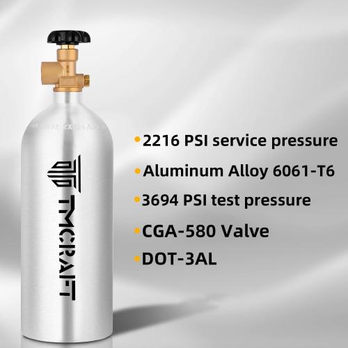 15 Cu.Ft DOT Nitrogen Cylinder, Aluminum Alloy, CGA-580 Valve | High-Strength Aluminum Alloy 6061-T6, Safety Certified with DOT, Brushed Surface with Production Fresh Date (Ships Empty)