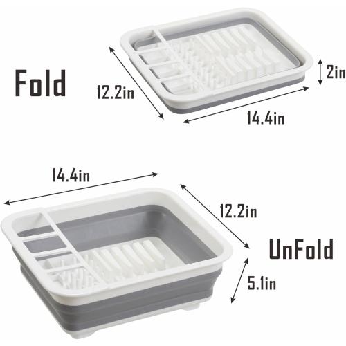 Collapsible Dish Drying Rack, Foldable Dinnerware Drainer Organizer for Storage Kitchen Counter RV Accessories Portable Rack Holders for Dishes Plates and Cups Camping Travelling Space Saver Essential