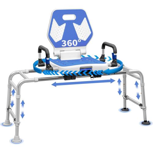 Sliding Shower Chair Swivel Tub Transfer Bench with Backrest with Non Slip Suction Cups 400lbs Weight Capacity Adjustable Height Shower Seat for Elderly Disabled Bathing Inside Shower