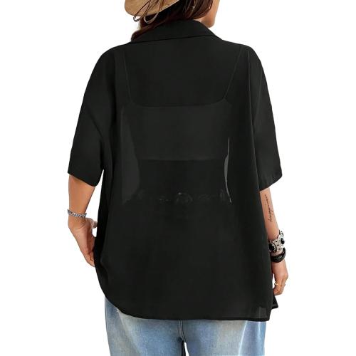 Women 2XL Mesh Button Down Top Half Sleeve Collared Shirt Blouse