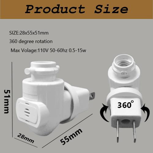 Auto On Sensor Plug in Night Light Module,Wall Light Plug with Light Sensitive On/Off Switch,Rotating E12 Base Night Light Socket for Making Your Own DIY Decorative Night Lights