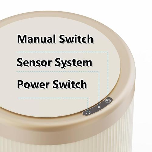 URALFA Bathroom Trash Can Automatic Touchless, Motion Sensor Trash Can | 3.7 Gal Bathroom Garbage Can with Lid, Smart Waterproof Trash Bin for Bedroom, Office, Restroom, Cream White and Gold