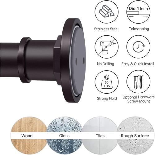 BRIOFOX Industrial Shower Curtain Rod - 2-in-1 Design Tension Curtain Rod - Never Rust Non-Slip 43 to 72 Inch Stainless Steel, Bronze Window Curtain Rod