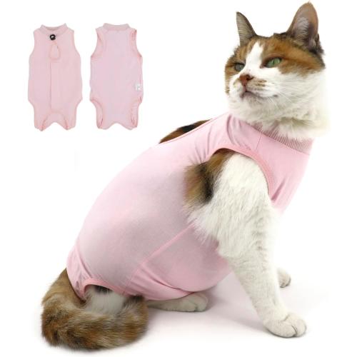 Cat Recovery Suit, Surgical Recovery Clothes for Abdominal Wound or Skin Disease, Cats Onesie After Surgery and Spay, E-Collar Alternative Pajama Suit (Pink, Medium)