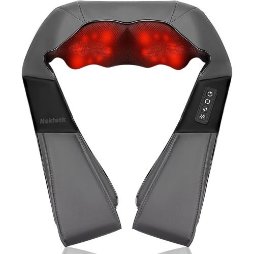 Nekteck Shiatsu Neck Massager with Heat for Pain Relief, Gray, NOT Cordless