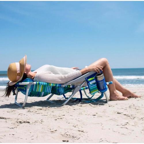 Tommy Bahama 5 Position Beach Chair, Towel Bar, Pillow for Extra Comfort, Heavy-Duty Weight Capacity,Safety Locking Hinges on Rear Legs, 2-Pack (Aqua Stripes)