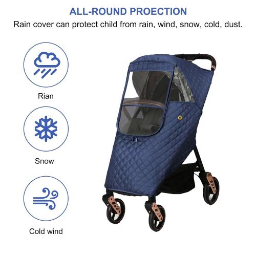 Universal Stroller Rain Cover Quilted, Winter Waterproof Windproof | Winter Pram Buggy Rain Shield with Clear View & Storage Pockets, Fits Most Pushchairs & Prams