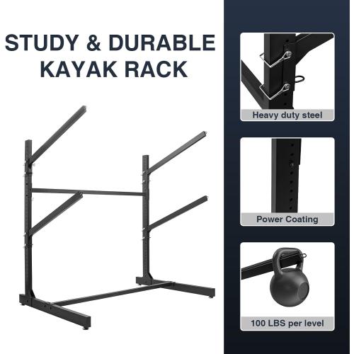 Black 28 Heavy Duty Kayak Storage Rack - Adjustable Freestanding Stand for Kayaks, Canoes, Paddleboards, and Surfboards - Ideal for Garage, Shed, Dock, and Outdoor Storage