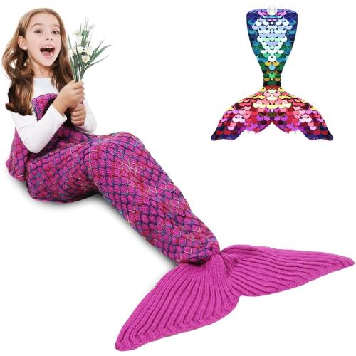 AmyHomie Mermaid Tail Blanket, Soft Crochet Sleeping Bag Blanket for Kids Adults, Mermaid Gift for Girls(Rainbow,Kids)