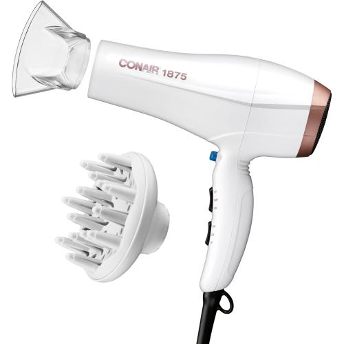 Conair Double Ceramic Hair Dryer, 1875W Blow Dryer with Diffuser and Concentrator, Ionic Conditioning, 3 Heat & 2 Speed Settings, Amazon Exclusive, White