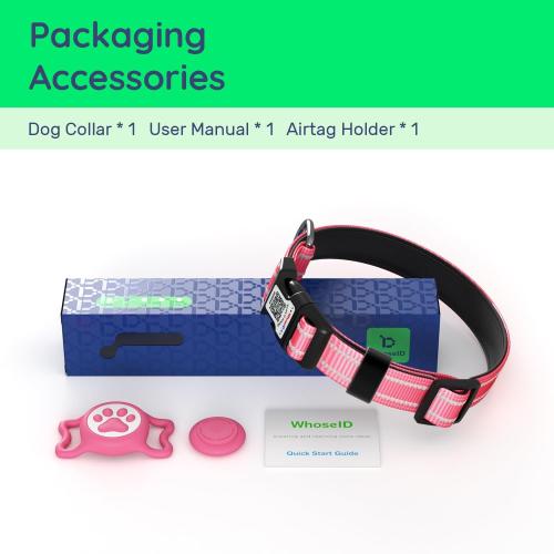 Premium Airtag Dog Collar，with IP68 Waterproof AirTag Holder,Pink,M
