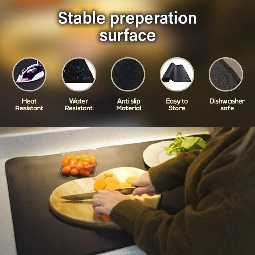 Larsic Stove Cover - Protects Electric Stove Washer Dryer Top. Anti-Slip Coating Waterproof Stove Gap Foldable Prevent Scratching, Expands Usable Space (36X21, Black)