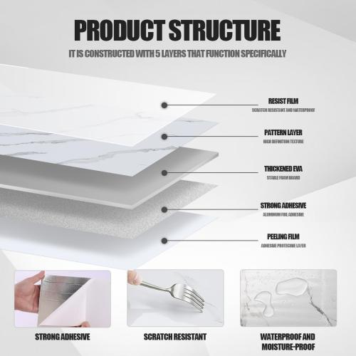 10pcs Marble Peel and Stick Backsplash Waterproof Washroom Wall Panels, Peel and Stick Tile, PVC Wall Panels for Kitchen (White and Grey, 11.8 x 11.8 x2.5MM x 10Pack)