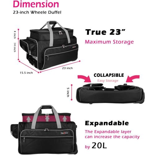 Dance Bag with Garment Rack,23inch Dance Competition Garment Bags with Clothes Rack,Suitcase,Rolling Duffle for Travel, Wheeled Drop-Bottom Upright Luggage Closet Suitcase(Expand-Grey)