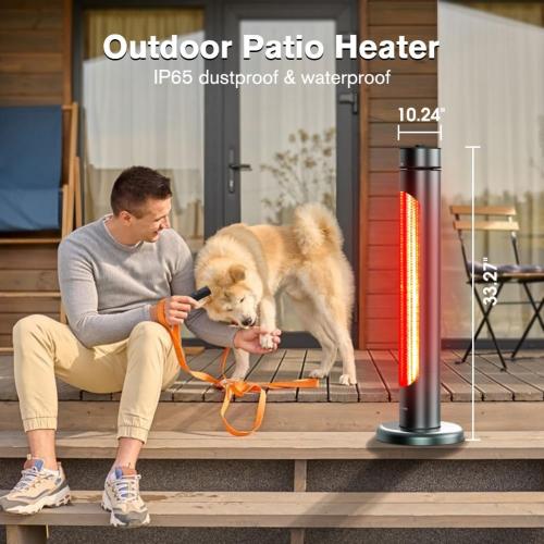 ThermoMate Electric Patio Heater, 1500W IP65 Outdoor/Indoor Infrared Heater with Remote, 8 Heating Levels 8-Hour Timer & Oscillation, Tip-over Protection for Garage Backyard Restaurant