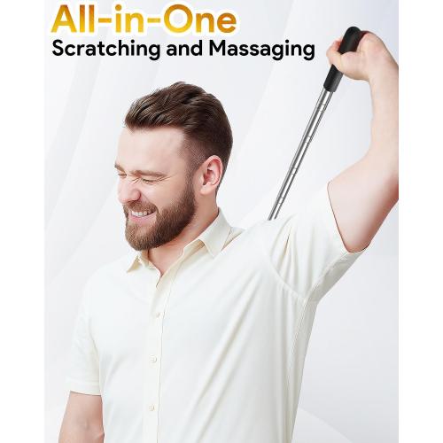 TUKUOS Telescoping Back Scratcher with 5 Detachable Scratching Heads, Rubber Handles, Anniversary Birthday Gifts for Men Women Back Scratcher for Men/Dad/Women/Adults