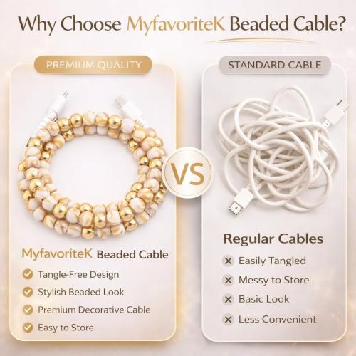 Stylish Beaded Phone Charger Cable Colors USB Charging Cord for Smartphones (2-1 to USB C, Marble & Gold)
