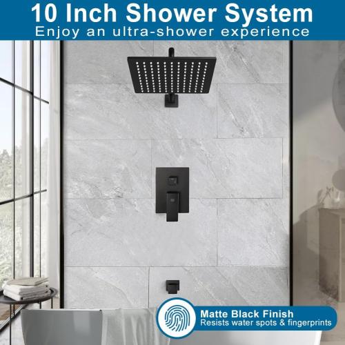POP SANITARYWARE Black Shower Tub Faucet Set Bathroom Rain Shower System with Tub Spout Wall Mounted Rainfall 10 Inch Shower Head and Handle Set Shower Valve and Trim Kit