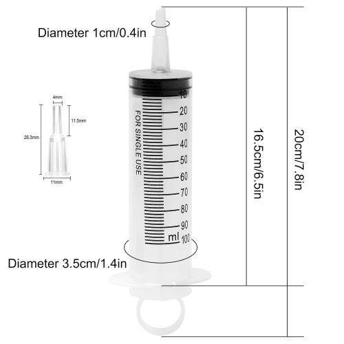 24 Pack 100ml Syringes with Tip Adapters, Large Garden Syringe Individually Packaged for Scientific Labs, Nutrient Measuring, Watering, Refilling