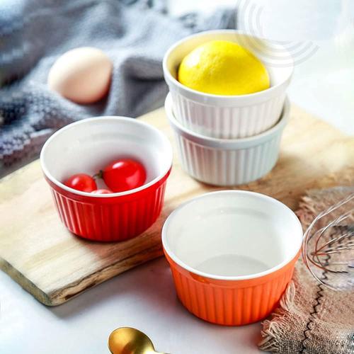 Ramekins 6oz Oven Safe,Creme Brulee Ramekin and Souffle Dishes,Porcelain Baking Bowls,Dipping Sauce Dish.Pudding Cups,Set of 6,Red