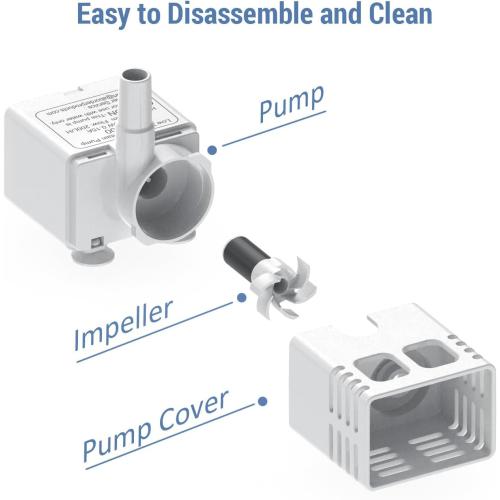 Veken Upgraded Replacement Pump for 50oz and 95oz Pet Fountain Cat Water Fountain Dog Water Dispenser Ultra Quiet Long Lifespan Water Pump, USB Cable, LED Lights