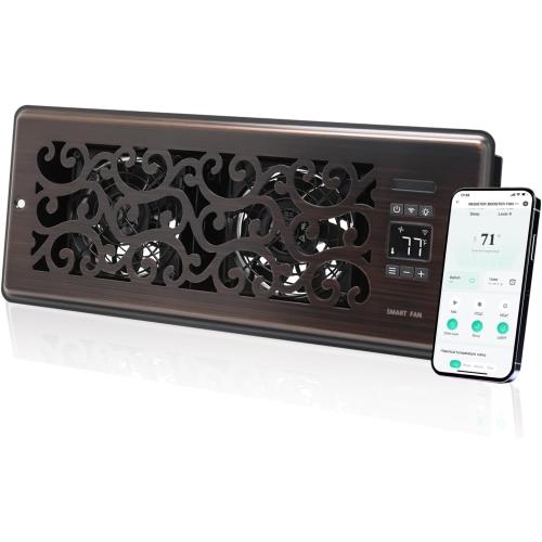 Oil Rubbed Bronze Register Booster Fan for 4 x 10 Register Holes, Quiet Vent Fan Booster with Intelligent Thermostat, Improves Heating Cooling, App Control, 10-Speeds, Charleston Smart Register Vent, ORB