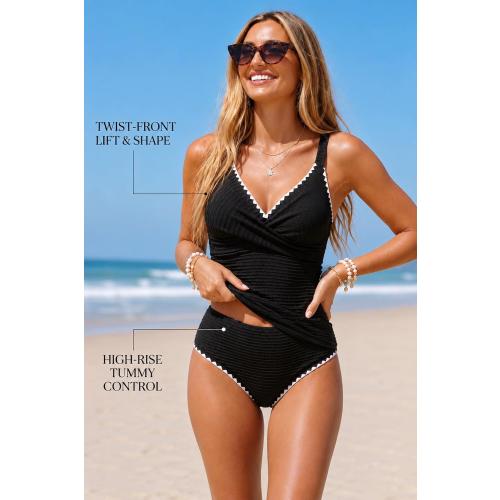 Women's XL Two Piece Tankini Swimsuit Tummy Control Ribbed Twist Front 2026