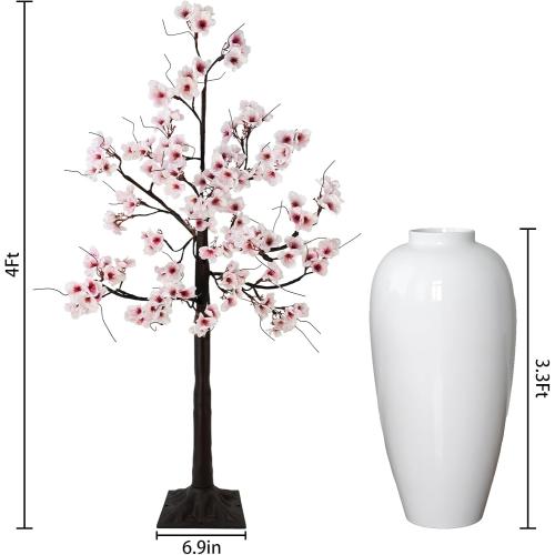 Uieke 4FT Cherry Blossom Tree, 48 Fairy Lights Artificial Lighted Tree for Home Inside Outdoor Spring Wedding Party Festival Decor, Warm White