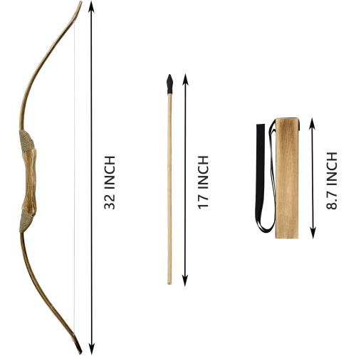 Kids Bow and Arrow Set, 32 Inch Archery Set Handmade Wooden Toy Bow and Arrow for Kids 4-6 8-12, Cosplay Game Costume Prop Play, 1 Bows 1 Quivers and 10 Wood Arrows, Gifts for Youth Boys & Girls
