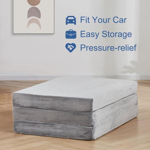 SINWEEK Tri Folding Mattress Foam Topper 4 Thickness Floor Cot Mattress, Guset Bed with Removable&Machine Washable Cover and Lining, CertiPUR-US Certified 38 x 80 Inch