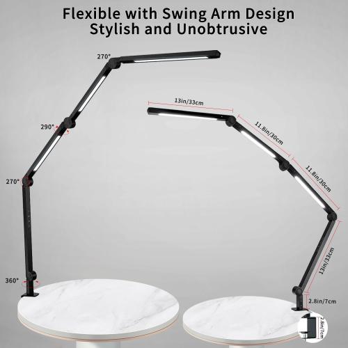 LED Desk Lamp with Clamp & Flexible Arm - 3 Light Sources, 4 Color Modes & 5 Brightness Levels, Eye-Caring Table Light with Memory Function