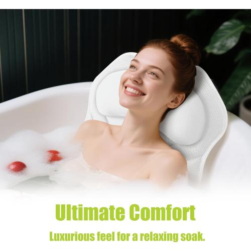 Full Body Bath Pillow for Tub - Extra Long & Thick Tub Pillow with Head, Back & Lumbar Support, 168 Non-Slip Suction Cups, Soft 5D Mesh Spa Cushion, Fits All Tubs-Gift for Soaking