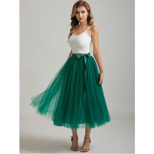 size XL A line Tea Length Tulle Skirt for Party Prom Casual Wear