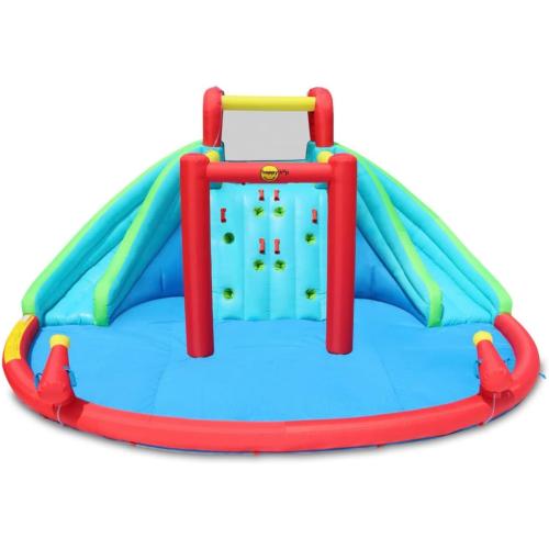 Inflatable Waterfall Aqua Park with Pool and Slides and Cannons. L 14.8' x W 14.4' x H 7.5'