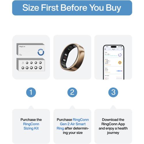 RingConn Smart Health Monitoring Ring - Pale Gold - size 10 - used see the pictures - missing USBC cable