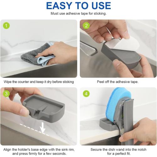 LANMU Dish Wand Holder Compatible with Scotch-Brite Dishwand, Silicone Dish Brush Holder with Drain Spout for Kitchen Sink Counter, Sponge Wand Organizer, Keep Upright from Leaking Soap