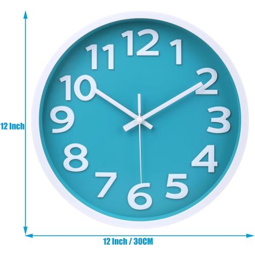 Crosstime Wall Clock Silent Non Ticking Indoor Outdoor Clock Battery Operated Easy to Read Analog Decorative Clocks for Bedroom Office Home Patio Pool Porch Decor,12 Inch Aqua