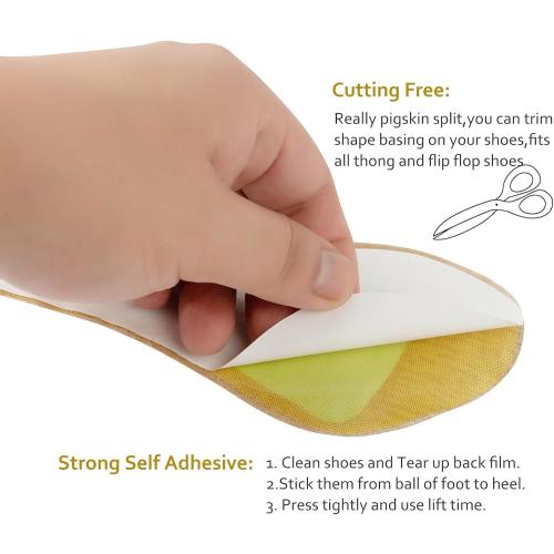 (2 Pairs) Pigskin Non-Slip High Heel Cushion Inserts Arch Support, Shock & Sweat Absorption, Adhesive Shoe Insoles for Dress Shoes Flats Boots Sandals Relief Blister Callus Pain, Fits Women 8-12 Size