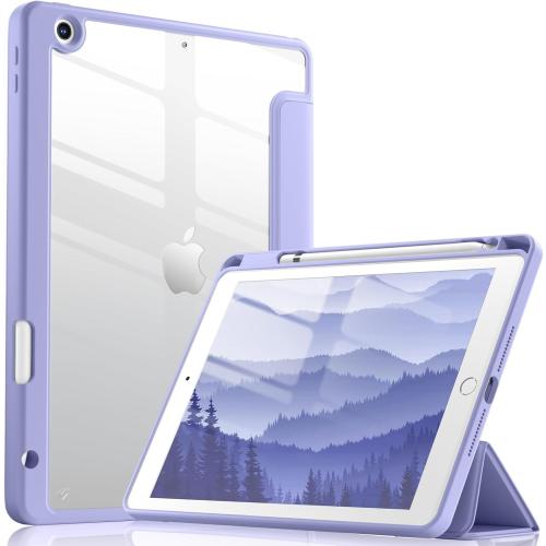 Wenlaty Case Compatible with iPad 9th/8th/7th Generation, Full Body Protective with Pencil Holder, Clear Case for iPad 10.2 Inch, Auto Sleep/Wake Cover, Lavender Gray