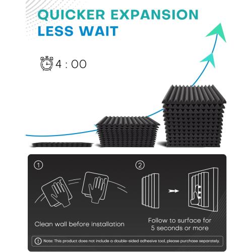 52 Pack Acoustic Foam Panels, 1 X 12 X 12 Inches Sound Proof Foam Panels for Walls, High Density Acoustic Panels Sound Absorbing, Black Noise Cancelling Studio Wedges (NOT INCLUDE ADHESIVE)
