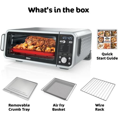 Ninja, Toaster Oven, Air Fryer, Thermometer, Toaster Oven Air Fryer Combo, Stainless Steel, Quick meals, Fries, Frozen Food, Air Fry, Dehydrate, Reheat, 13-in-1,Less Oil, Flip Away Oven, Foodi, SP351