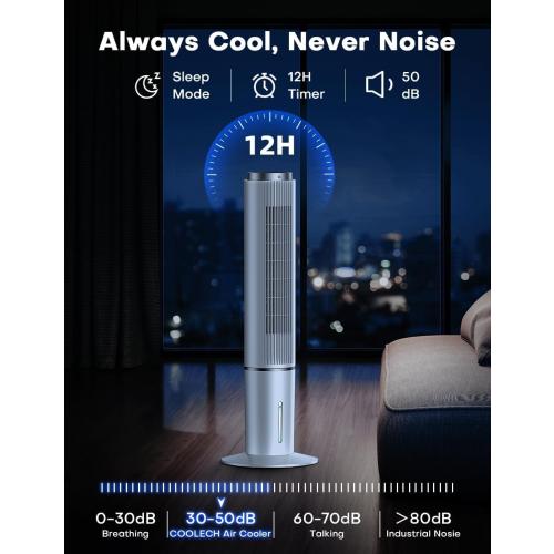 Black 42 INCH Portable Air Conditioners w/LED Touch Screen, 4 Mode&3 Speed,1-Gal Tank for 15H Cooling Evaporative Air Cooler,12H Timer, No Hose No Window Needed, 90° Oscillating AC Unit for Bedroom