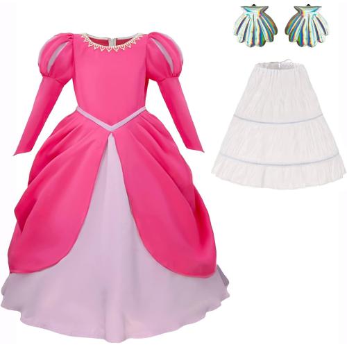 Size Medium Kids Color Pink Naywig Mermaid Princess Dress Ariel Costume For Kids Girls Birthday Halloween Party Cosplay Dress Up